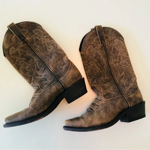 Rockin Country Collection Distressed Brown Leather Cowboy Western Boots Men’s 6D